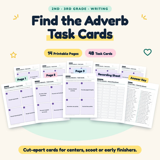 Find the Adverb Task Cards | 2nd–3rd Grade (28 Cards) — cover
