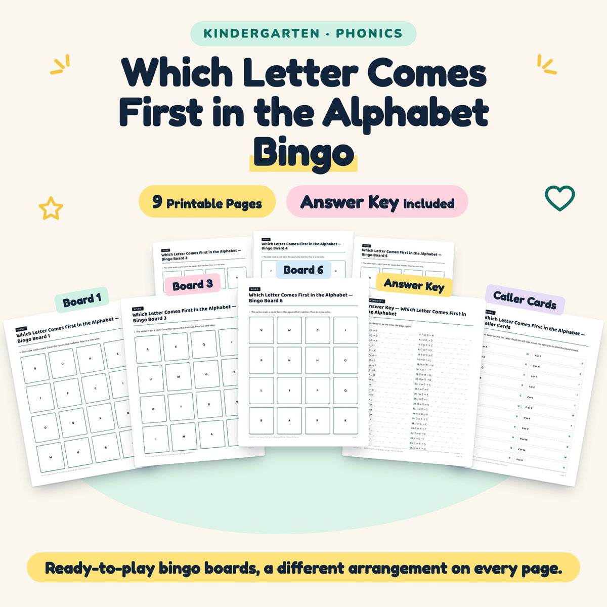 9 Which Letter Comes First in the Alphabet Bingo — cover