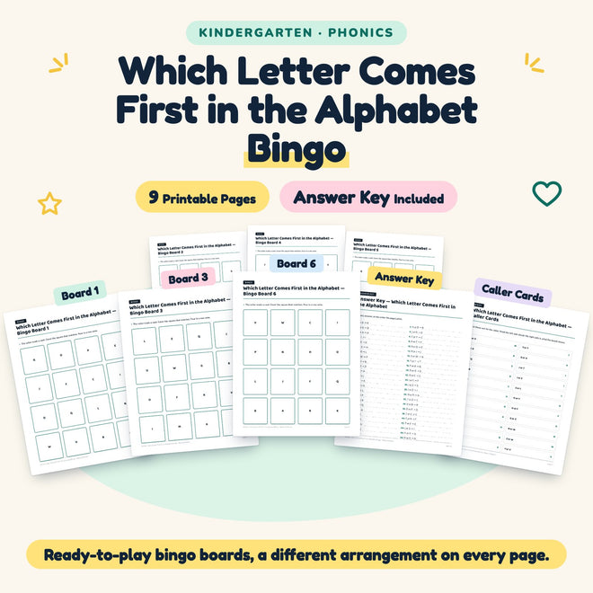 9 Which Letter Comes First in the Alphabet Bingo — cover
