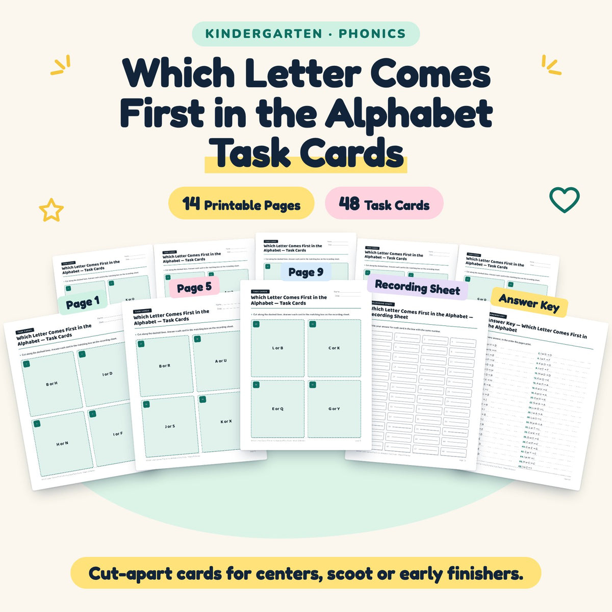 48 Which Letter Comes First in the Alphabet Task Cards — cover