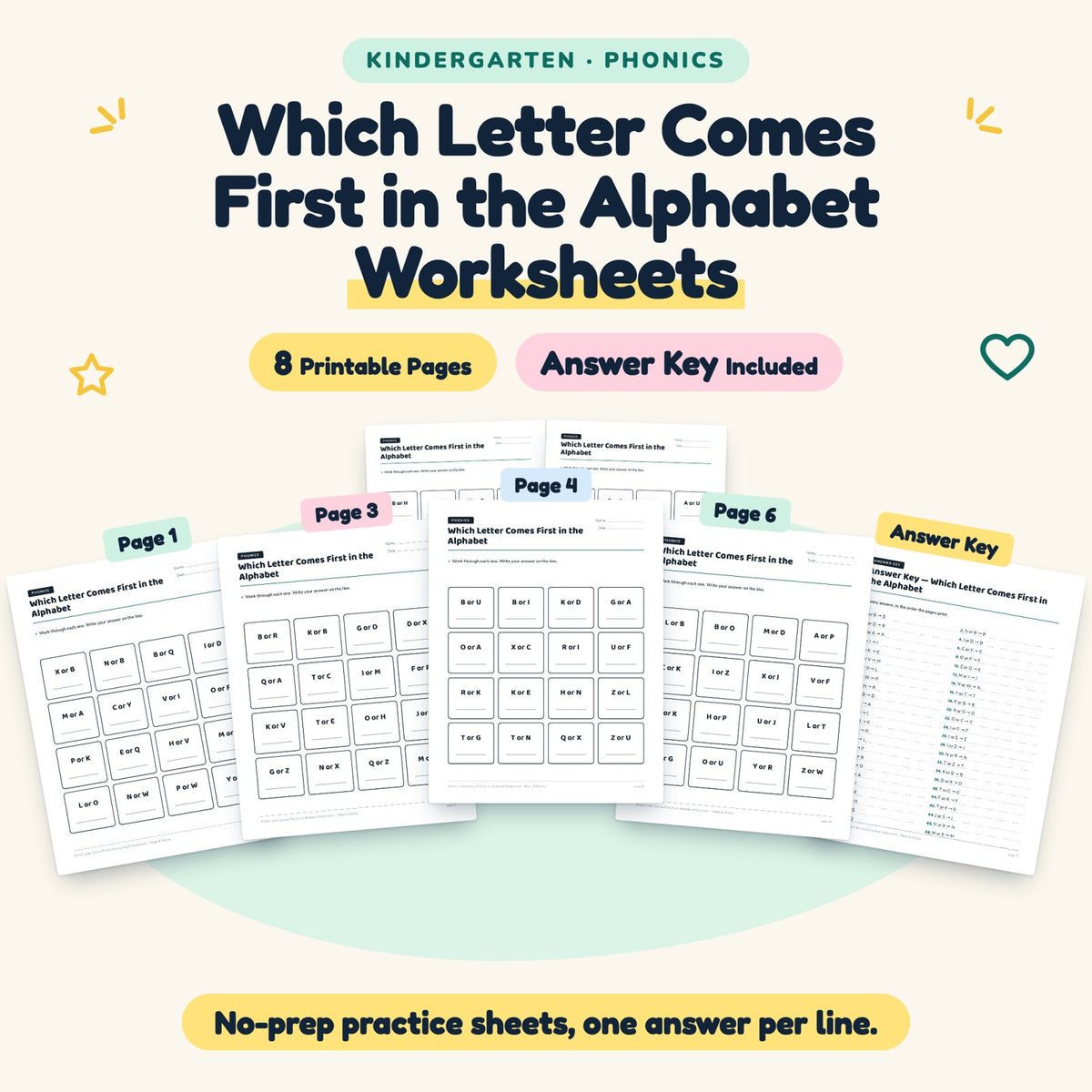 8 Which Letter Comes First in the Alphabet Worksheets — cover