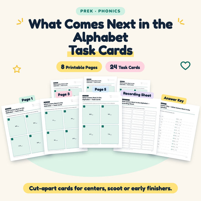 What Comes Next in the Alphabet Task Cards | Preschool — cover