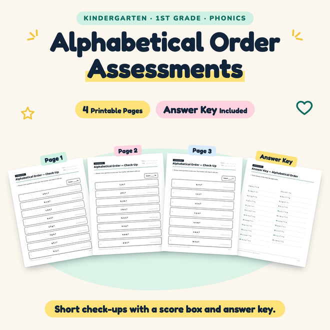 Alphabetical Order Assessments | K–1st Grade (4 Pages) — cover