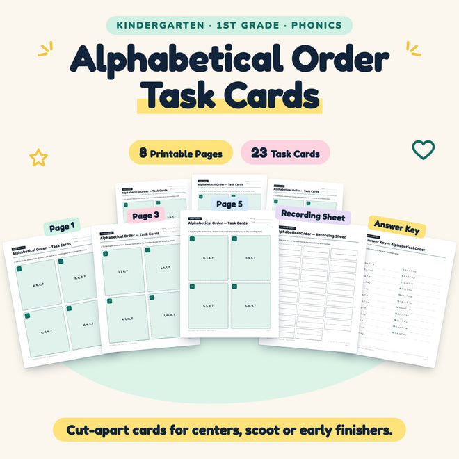 23 Alphabetical Order Task Cards — cover
