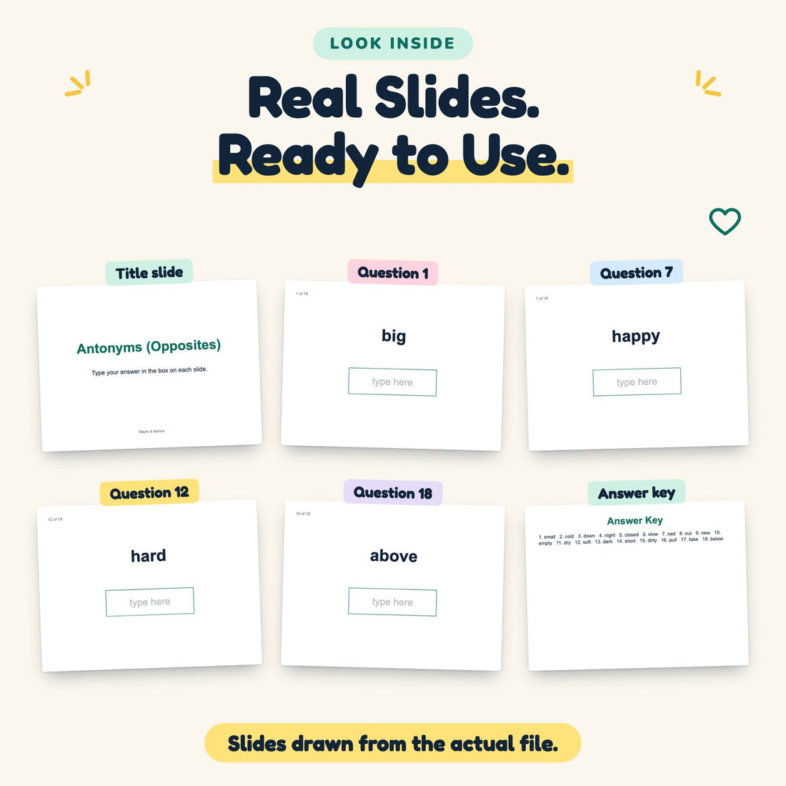 Antonyms (Opposites) digital deck: look inside