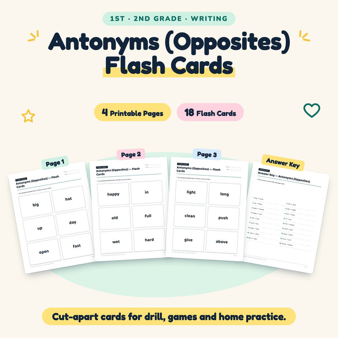 18 Antonyms (Opposites) Flash Cards — cover