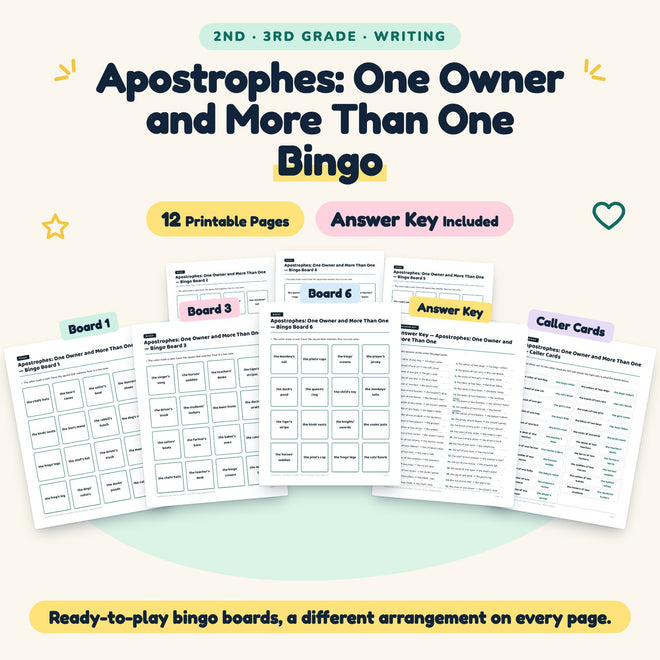 Apostrophes Bingo | 2nd–3rd Grade Grammar (6 Pages) — cover
