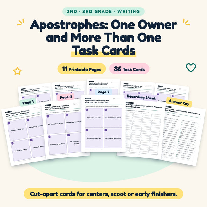 36 Apostrophes: One Owner and More Than One Task Cards — cover