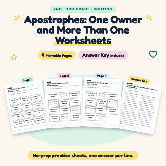 4 Apostrophes: One Owner and More Than One Worksheets — cover