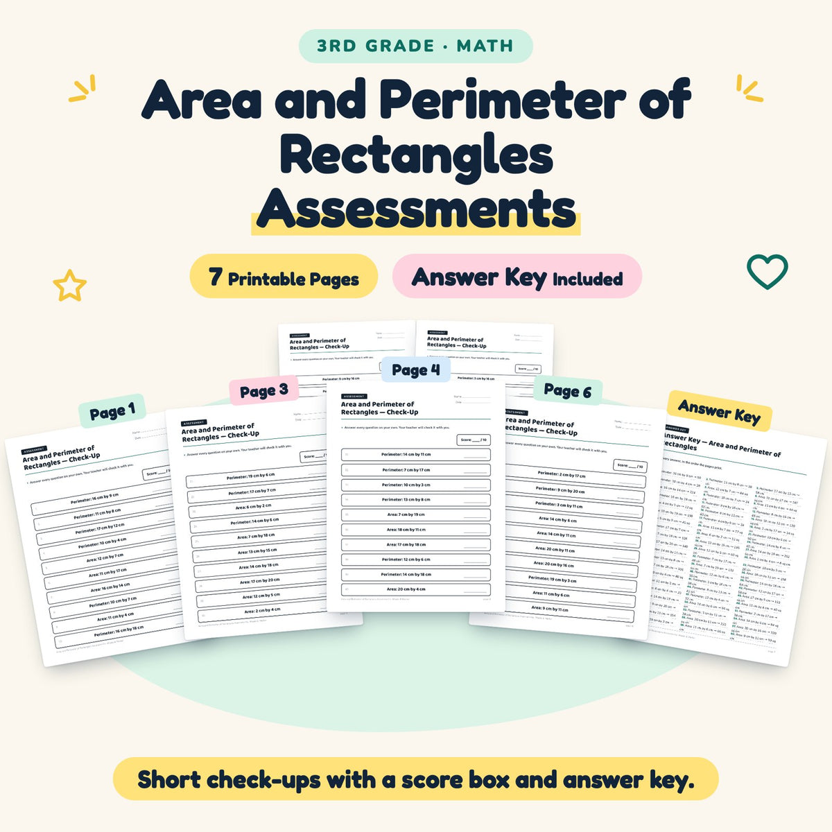 7 Area and Perimeter of Rectangles Assessments — cover
