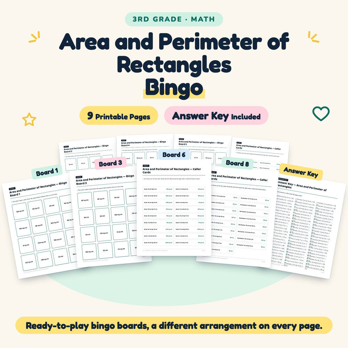 9 Area and Perimeter of Rectangles Bingo — cover
