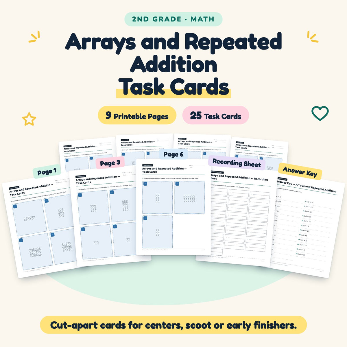 25 Arrays and Repeated Addition Task Cards — cover