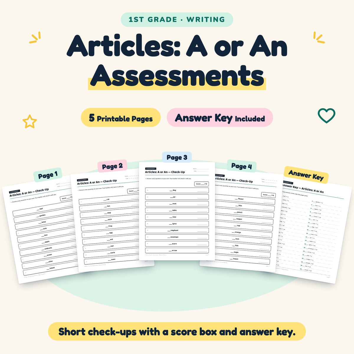 5 Articles: A or An Assessments — cover