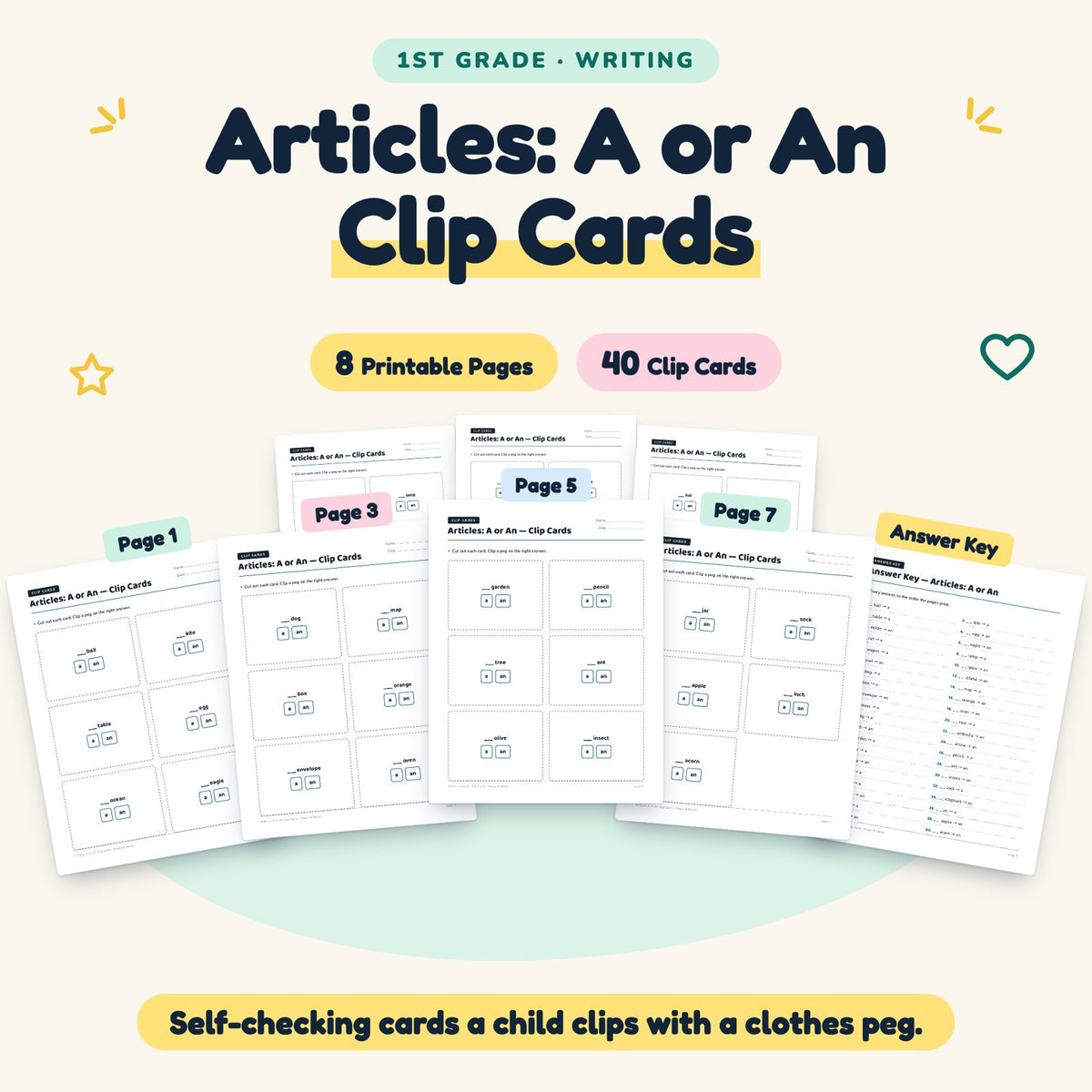40 Articles: A or An Clip Cards — cover