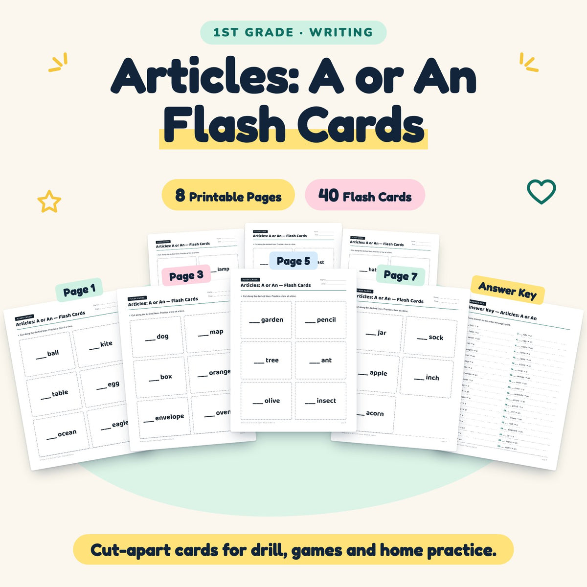 40 Articles: A or An Flash Cards — cover