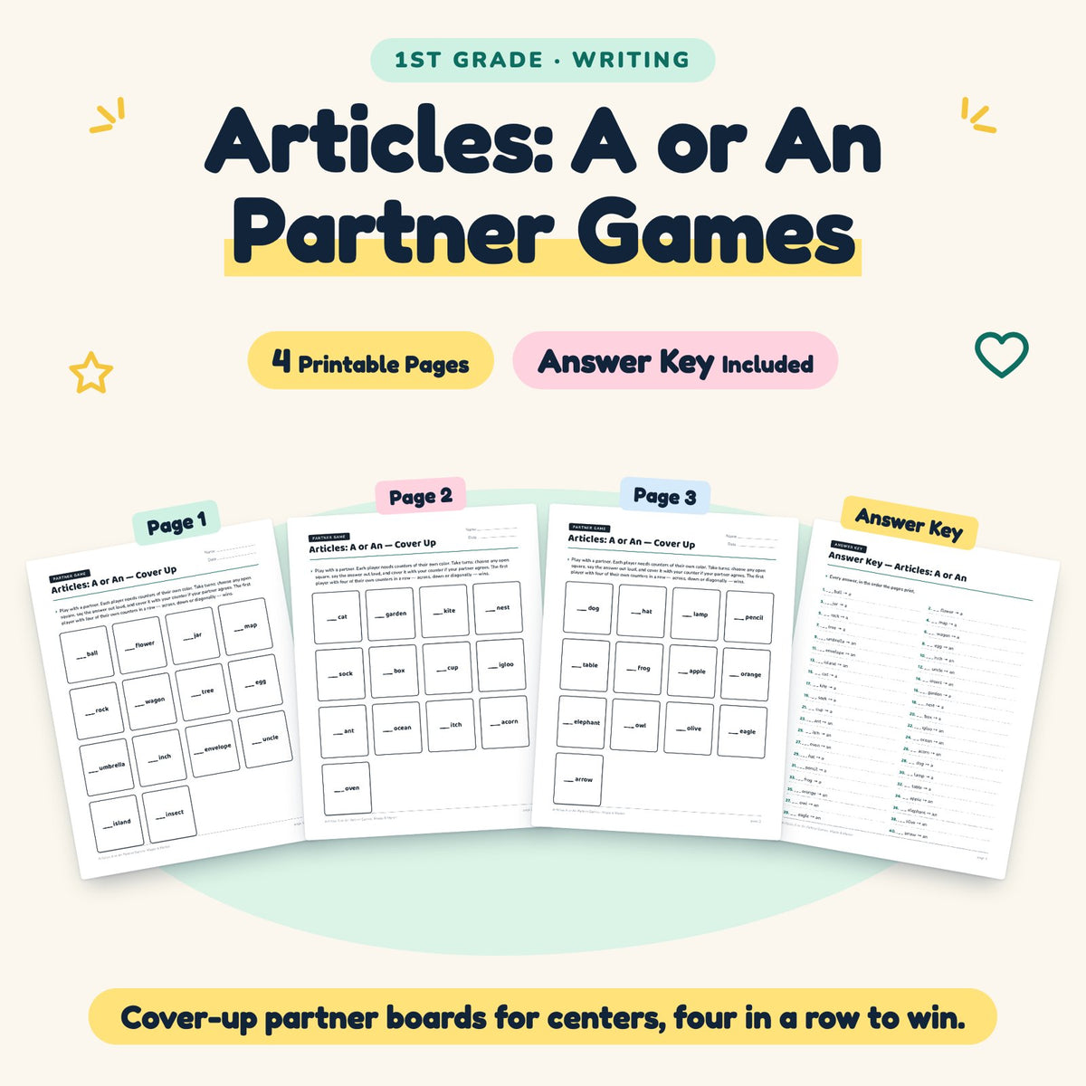 4 Articles: A or An Partner Games — cover