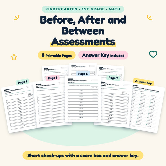 Before, After and Between Assessments | K–1st Grade Math — cover