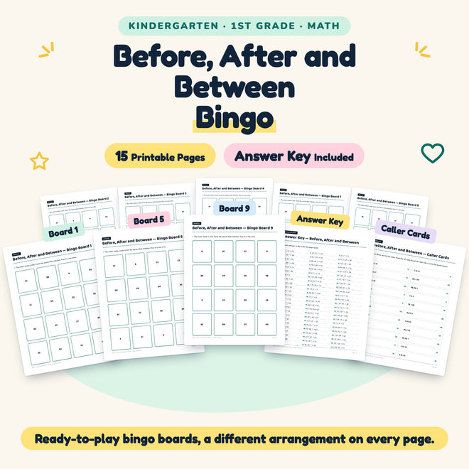 Before, After and Between Bingo | K–1st Grade (15 Pages) — cover