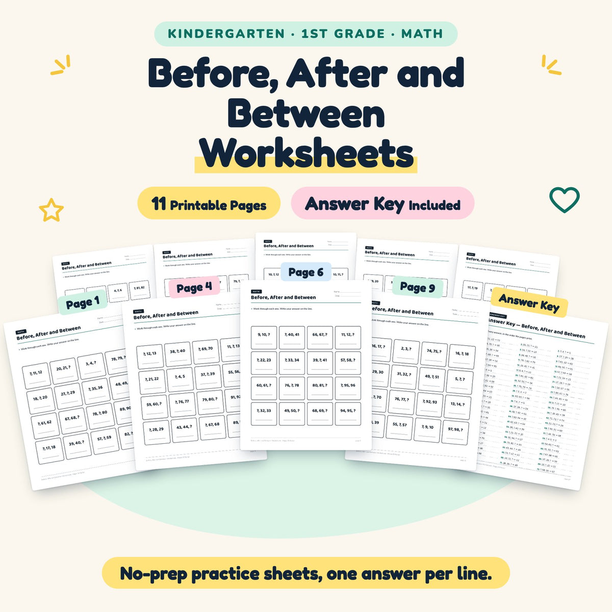 11 Before, After and Between Worksheets — cover