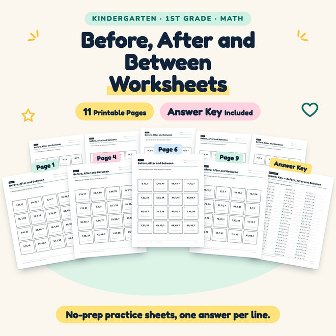 Before, After and Between Worksheets | K–1st Grade Math — cover