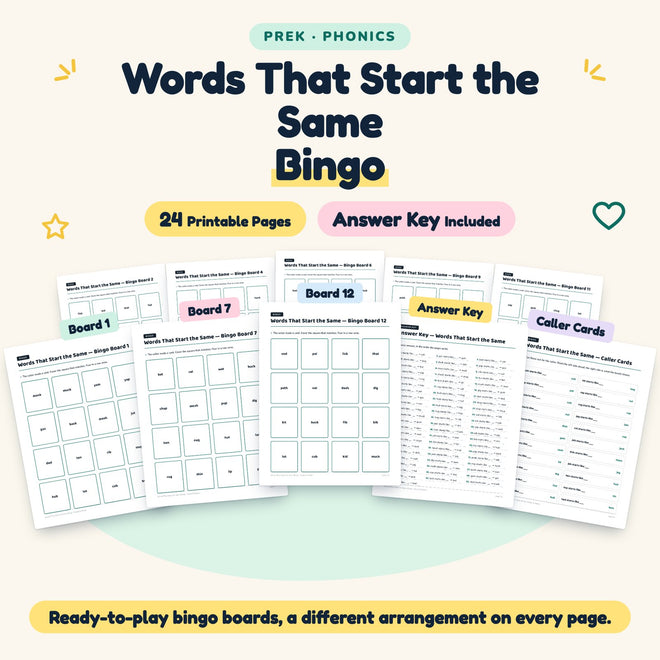 Words That Start the Same Bingo | Preschool (19 Pages) — cover