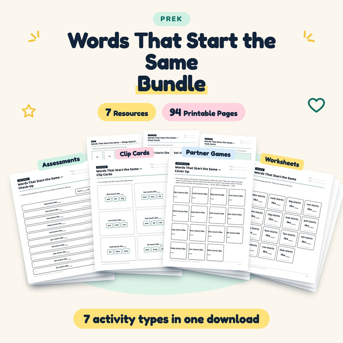Words That Start the Same Bundle | Preschool (7 Resources) — cover