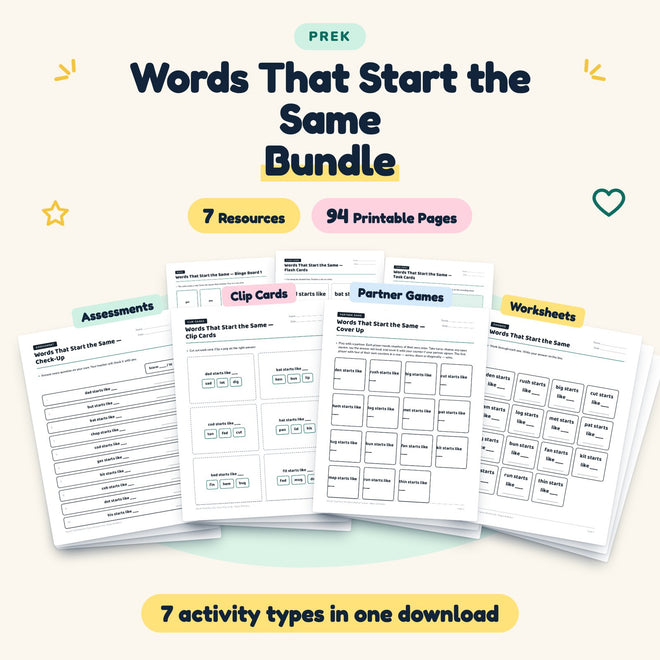 Words That Start the Same Bundle | Preschool (7 Resources) — cover