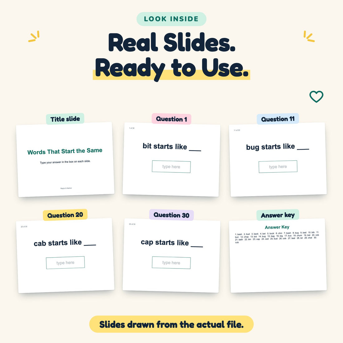 Words That Start the Same digital deck: look inside