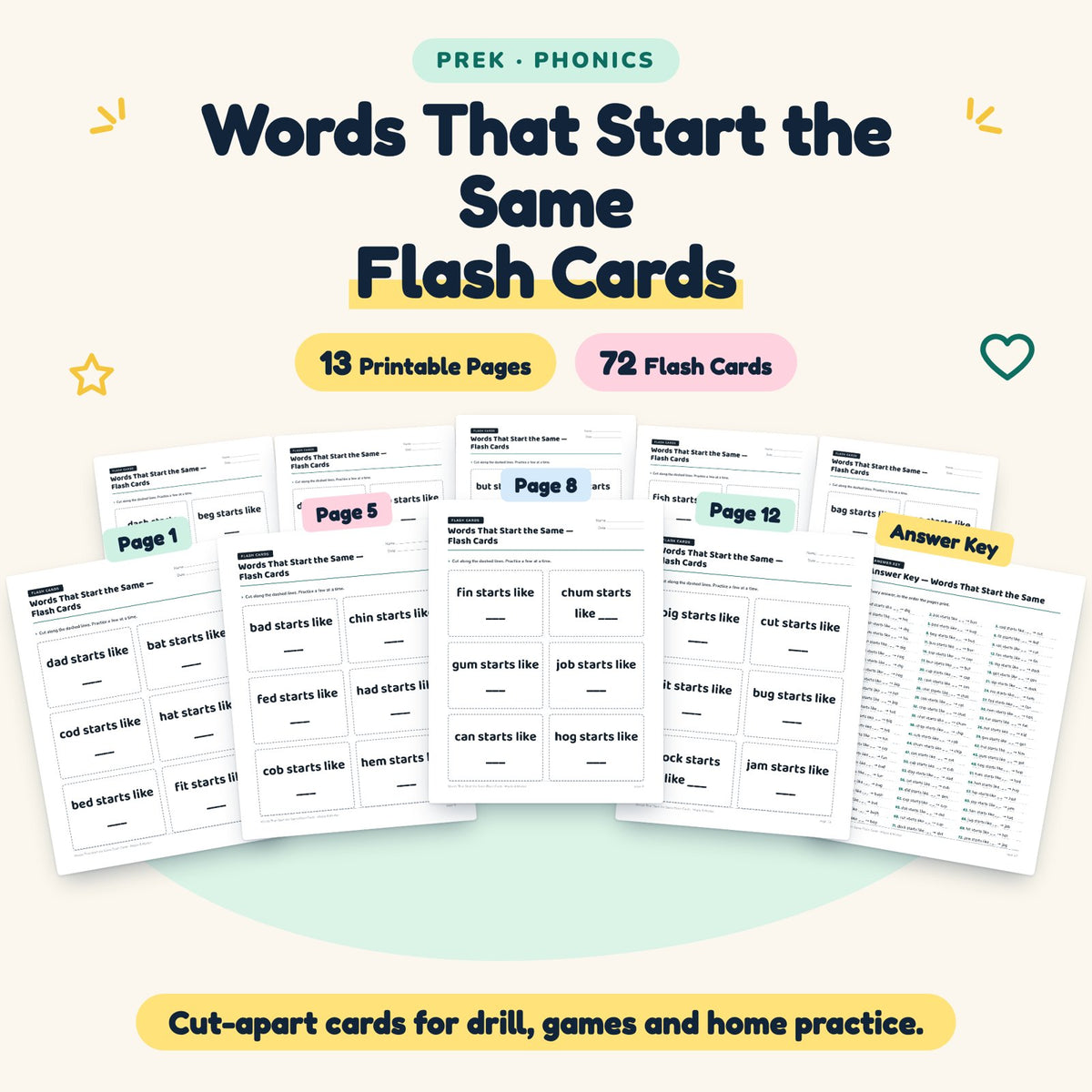 72 Words That Start the Same Flash Cards — cover