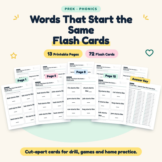 72 Words That Start the Same Flash Cards — cover