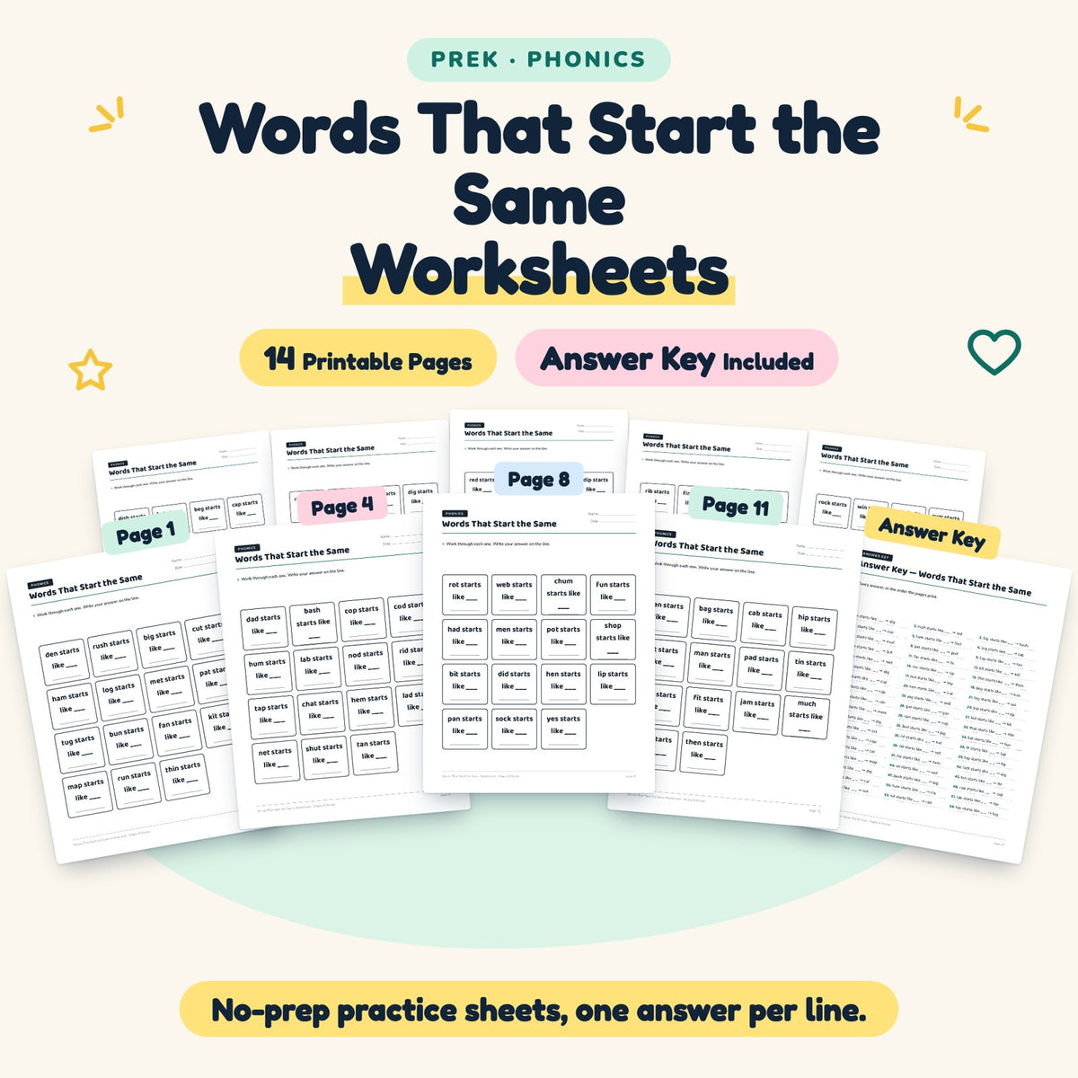 14 Words That Start the Same Worksheets — cover