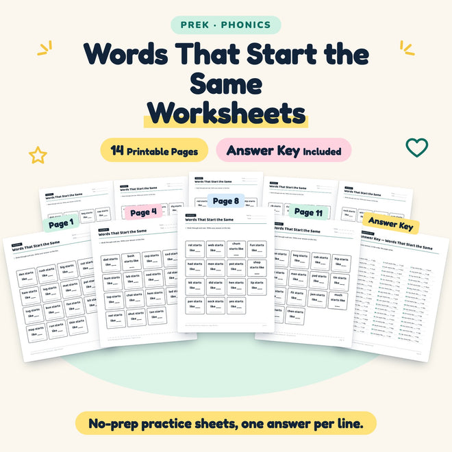 14 Words That Start the Same Worksheets — cover