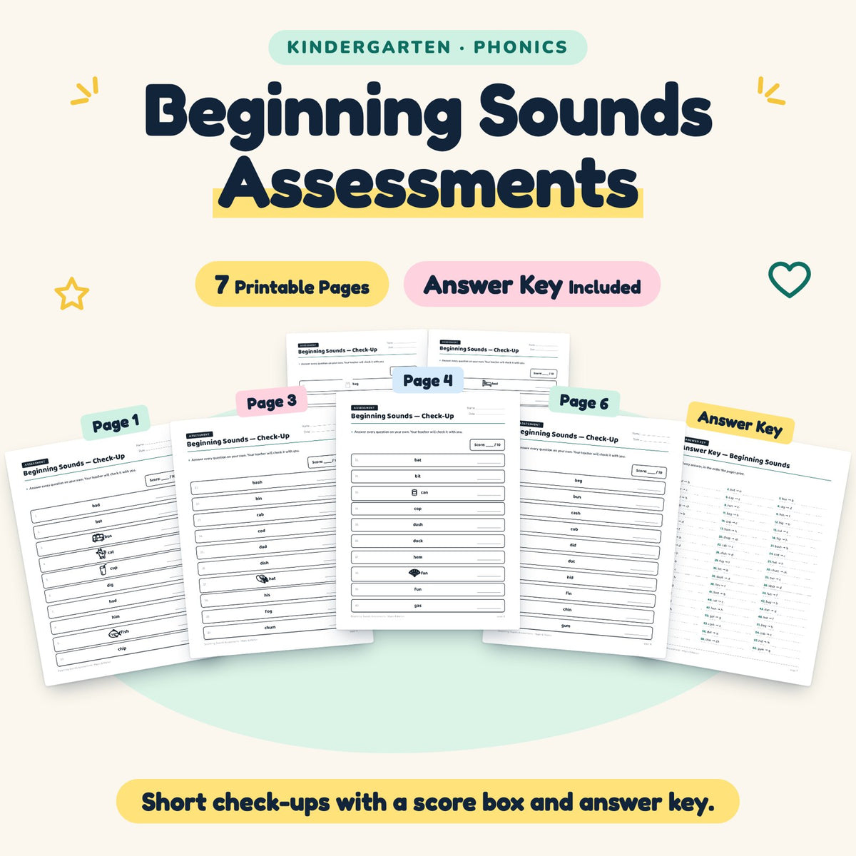7 Beginning Sounds Assessments — cover