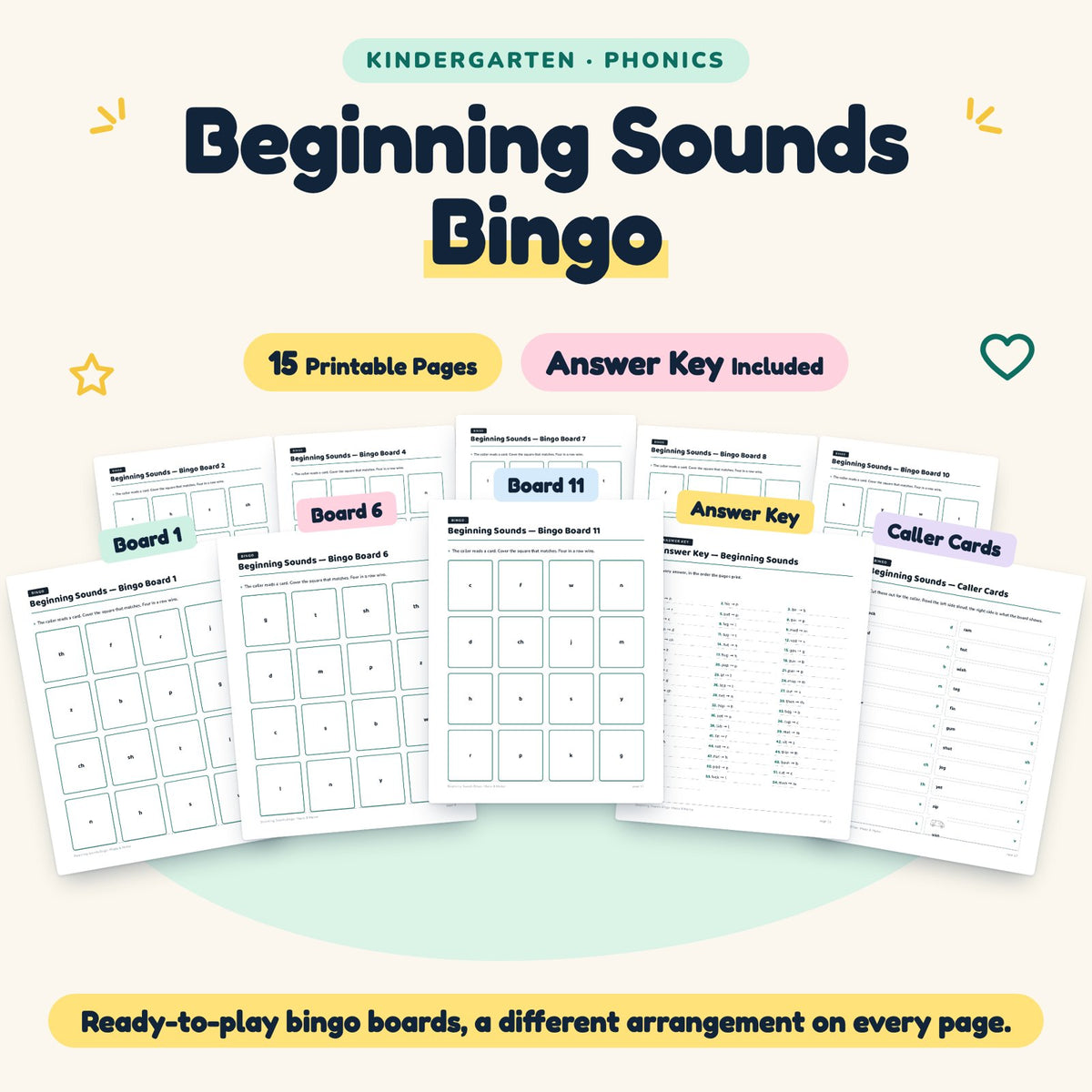 15 Beginning Sounds Bingo — cover