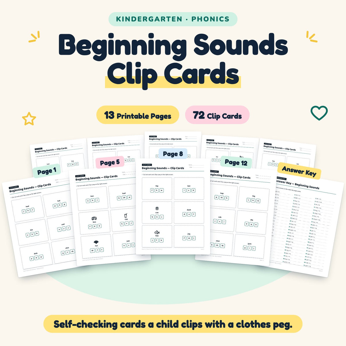 72 Beginning Sounds Clip Cards — cover