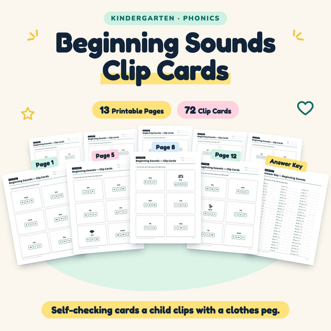 Beginning Sounds Clip Cards | Kindergarten (72 Cards) — cover