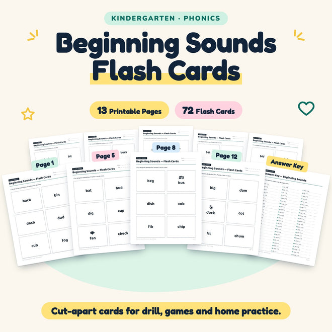 Beginning Sounds Flash Cards | Kindergarten (72 Cards) — cover