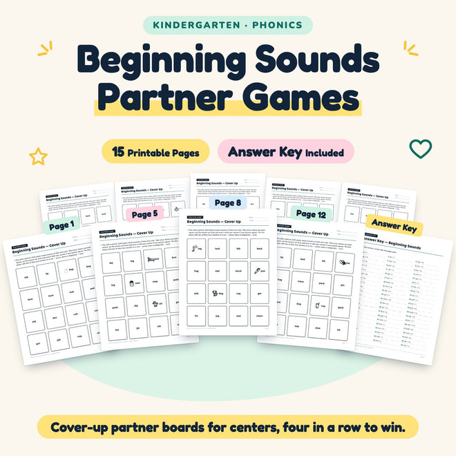 Beginning Sounds Partner Games | Kindergarten (14 Pages) — cover