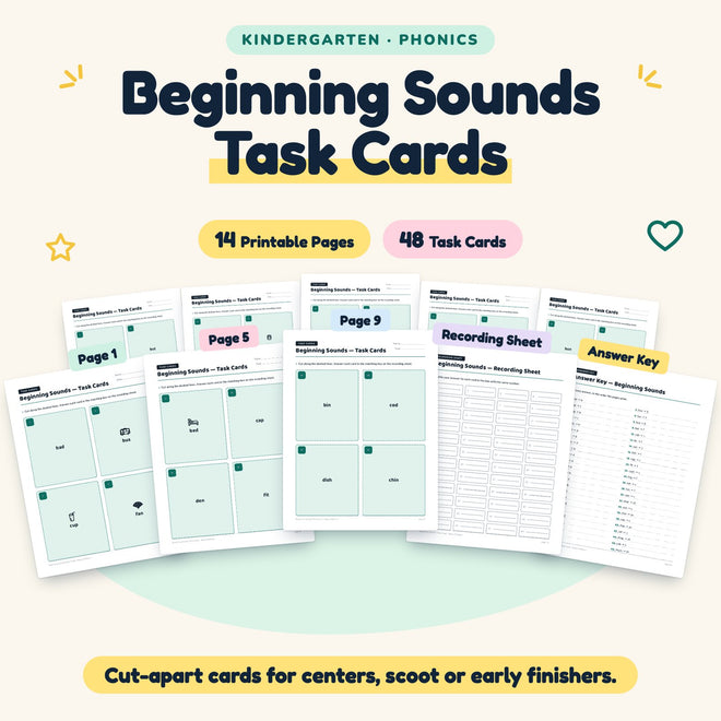 48 Beginning Sounds Task Cards — cover