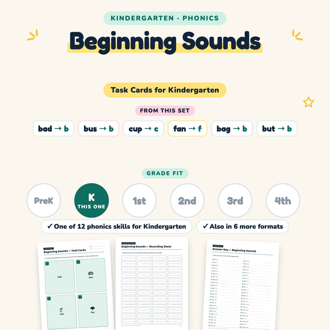 Beginning Sounds: skill and grade fit