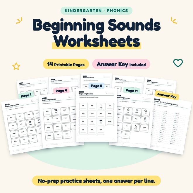 14 Beginning Sounds Worksheets — cover