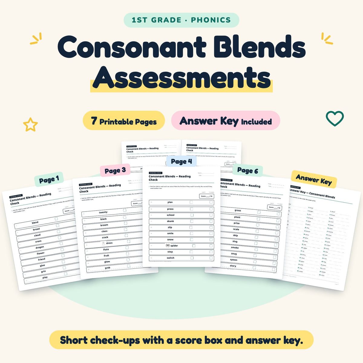7 Consonant Blends Assessments — cover
