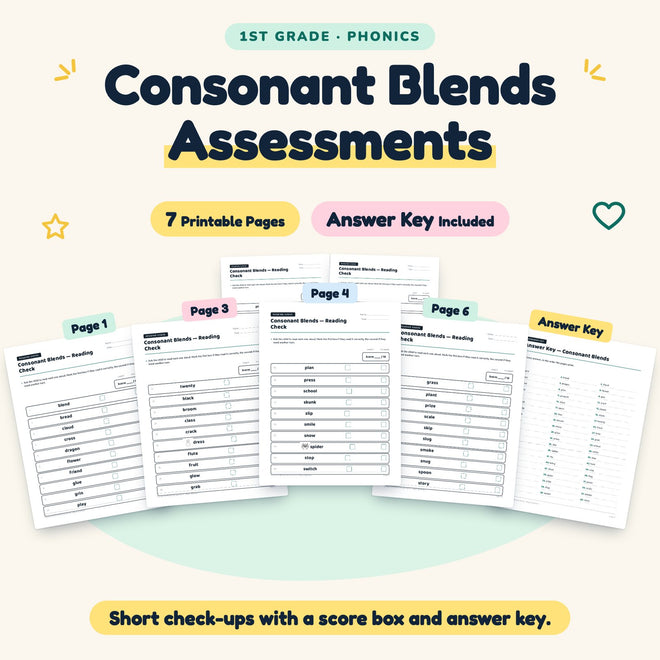 7 Consonant Blends Assessments — cover