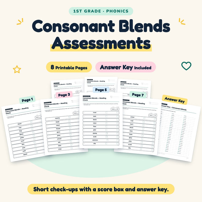 Consonant Blends Assessments | 1st Grade Phonics (7 Pages) — cover