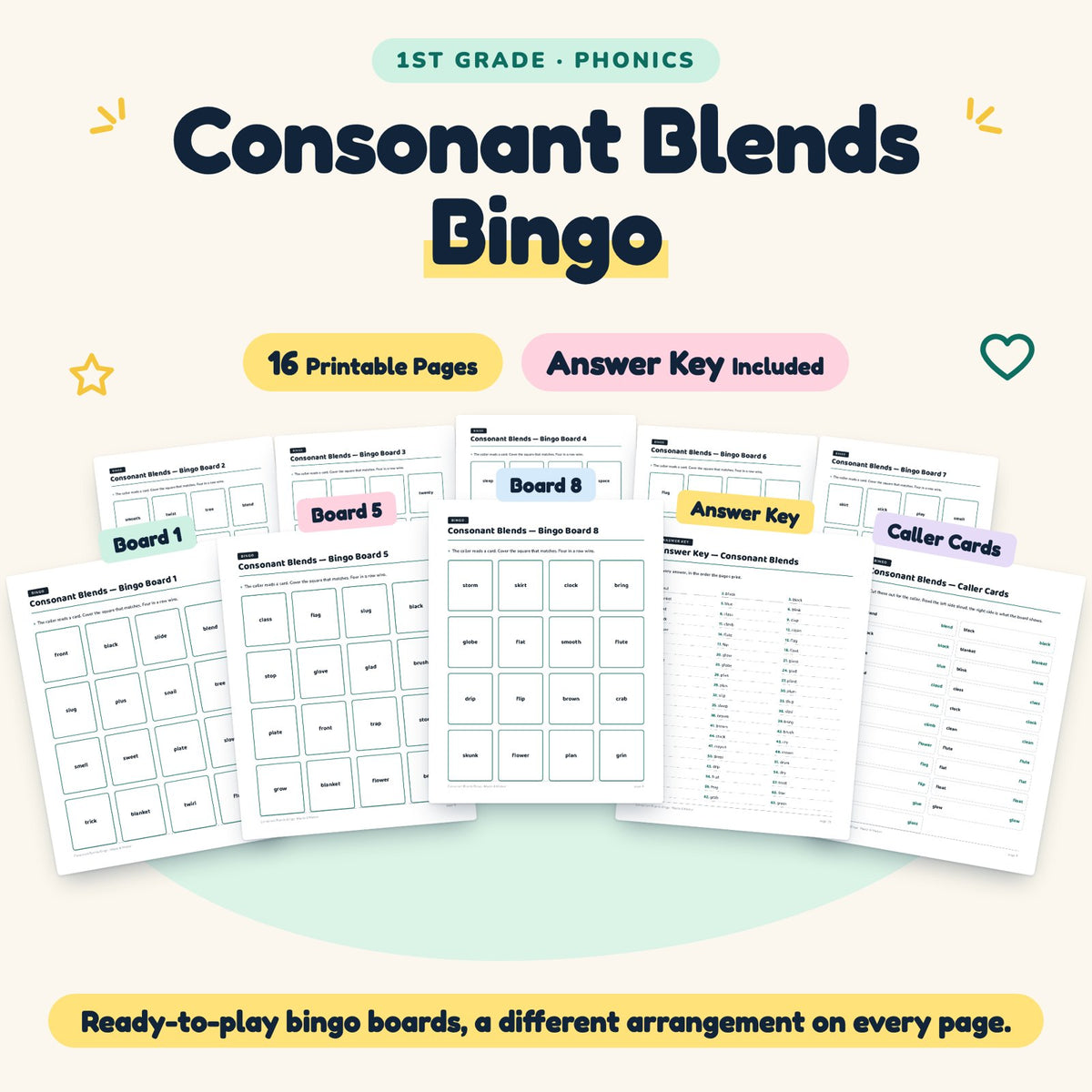 16 Consonant Blends Bingo — cover