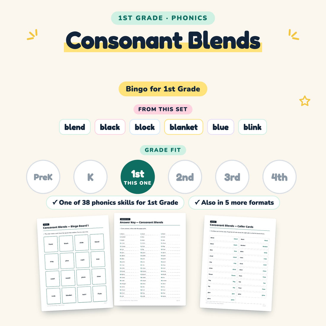 Consonant Blends: skill and grade fit