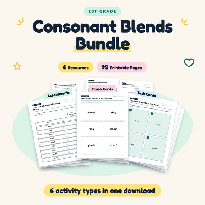 Consonant Blends Bundle | 1st Grade (6 Resources, 70 Pages) — cover