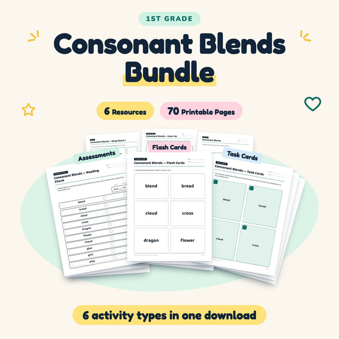 Consonant Blends Bundle | 1st Grade (6 Resources, 70 Pages) — cover