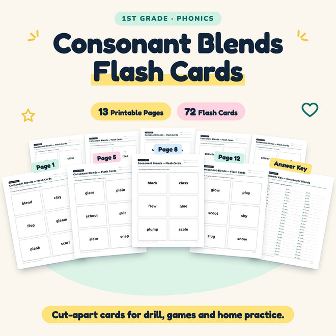 Consonant Blends Flash Cards | 1st Grade Phonics (72 Cards) — cover