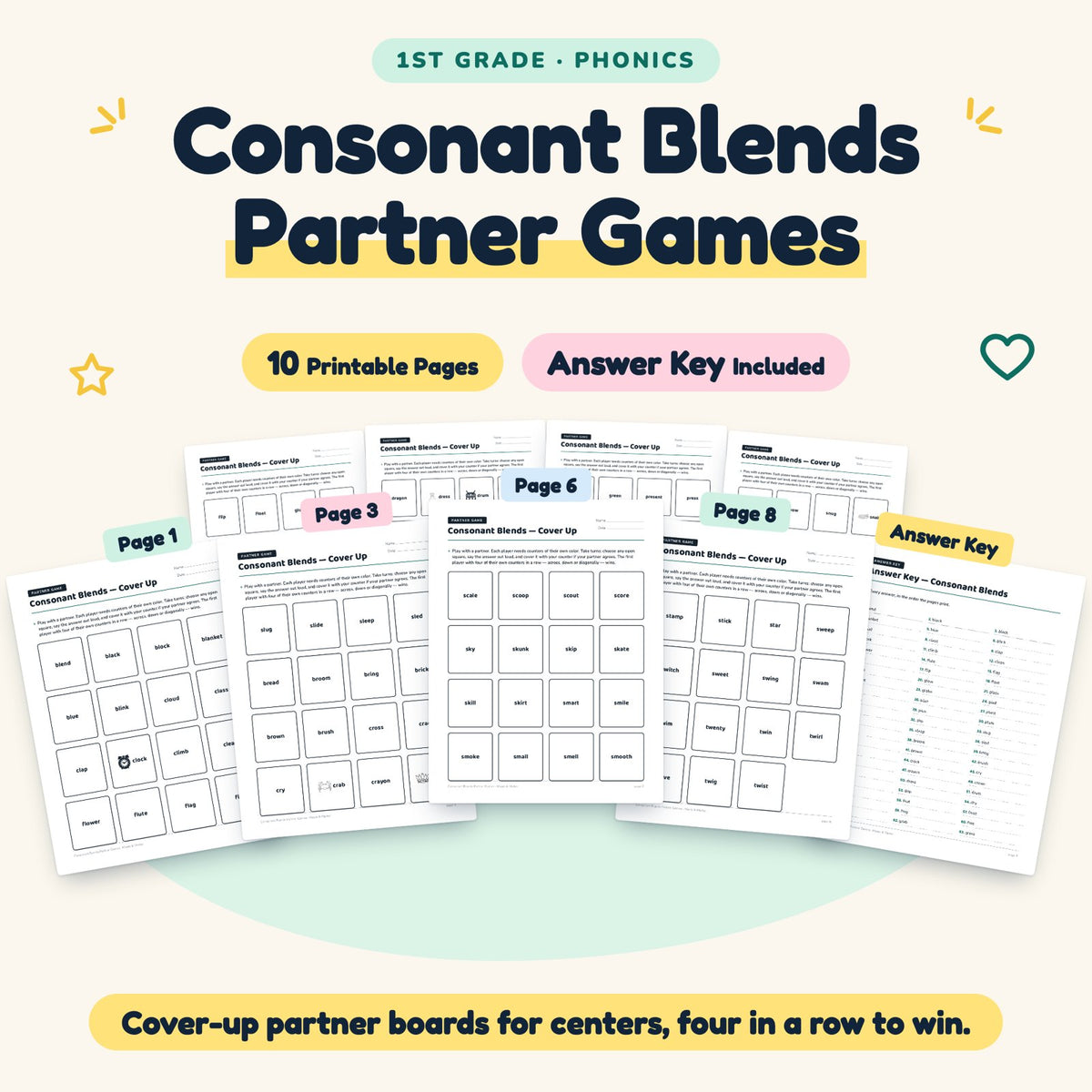 10 Consonant Blends Partner Games — cover